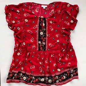 J Jill red flowered blouse. Size L.